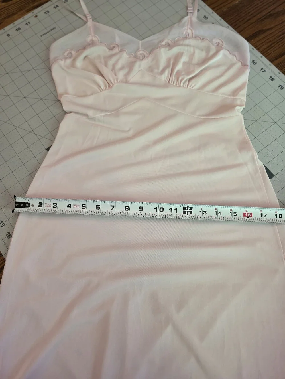 Vintage 1950s Baby Pink Embroidered Slip Dress Knee Length Mid-Century Medium - Picture 12 of 13